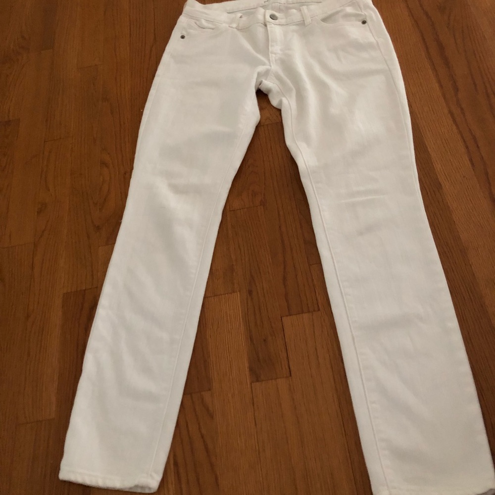 Straight leg white mid rise jeans